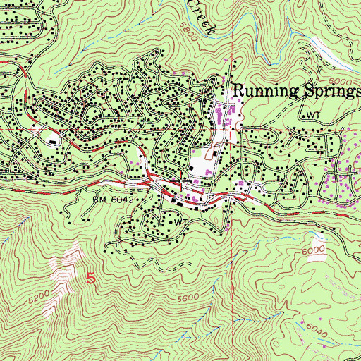 Topographic Map of Running Springs Post Office, CA