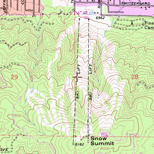 Topographic Map of Snow Summit Ski Area, CA