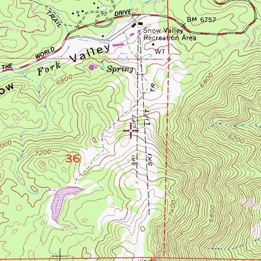Topographic Map of Snow Valley Ski Area, CA