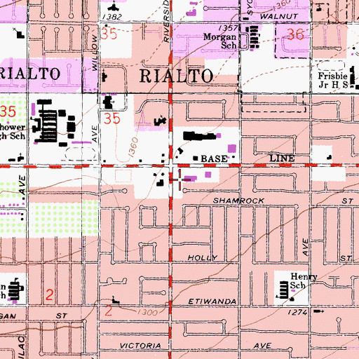 Topographic Map of Baseline Shopping Center, CA
