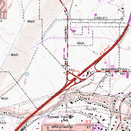 Topographic Map of Centre Pointe Shopping Center, CA