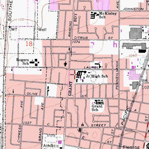Topographic Map of Colton Junior High School, CA