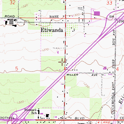Topographic Map of Etiwanda Post Office, CA