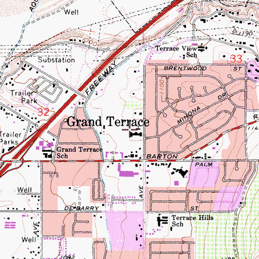 Topographic Map of First Baptist Church of Grand Terrace, CA
