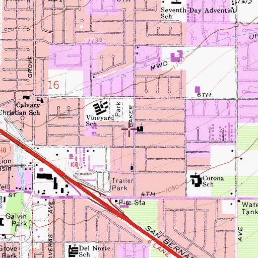 Topographic Map of First Church of God, CA