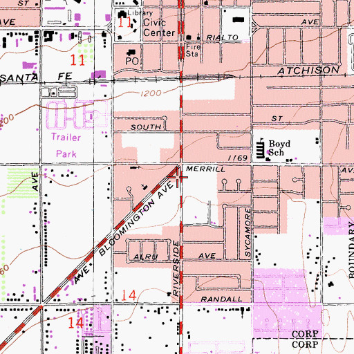 Topographic Map of Five Points Plaza Shopping Center, CA