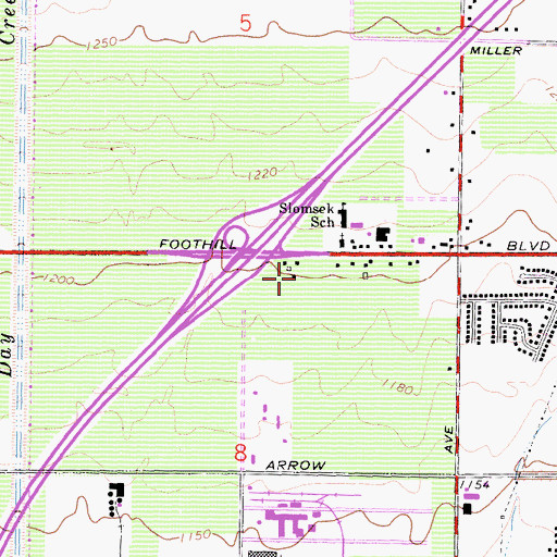 Topographic Map of Foothill Marketplace Shopping Center, CA