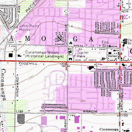 Topographic Map of Foothill Village Shopping Center, CA