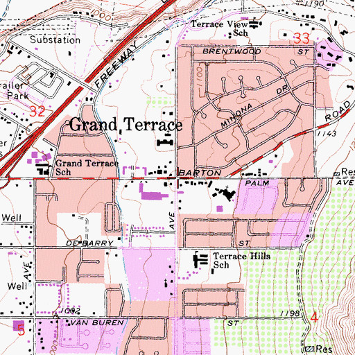 Topographic Map of Free-Way Missionary Baptist Church, CA