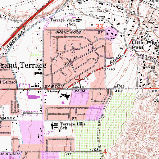 Topographic Map of Grand Terrace Branch San Bernardino County Library, CA