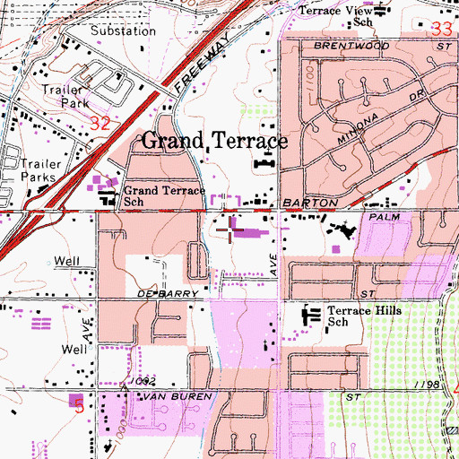 Topographic Map of Grand Terrace Shopping Center, CA