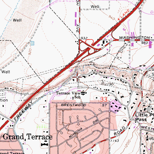 Topographic Map of Grand View Baptist Church, CA