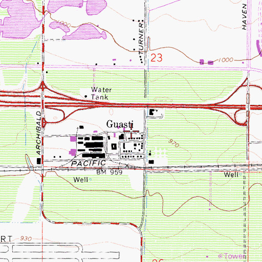 Topographic Map of Guasti Post Office, CA