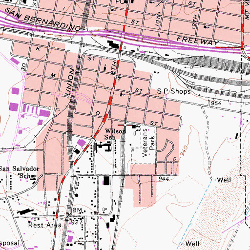 Topographic Map of Luque Branch Colton Public Library, CA