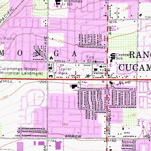 Topographic Map of Mayfair Shopping Center, CA