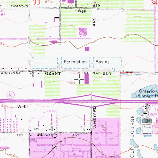 Topographic Map of Ontario Vineyard Marketplace Shopping Center, CA