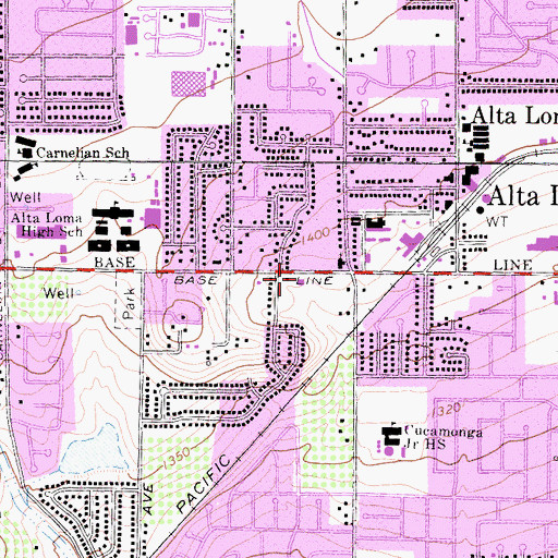 Topographic Map of Rancho Cucamonga Branch San Bernardino County Library, CA