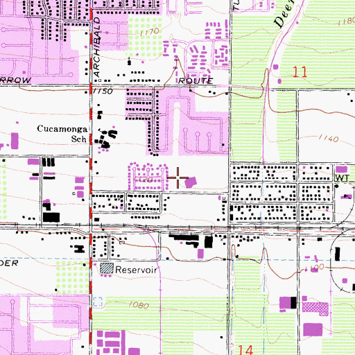 Topographic Map of Rancho Cucamonga Middle School, CA