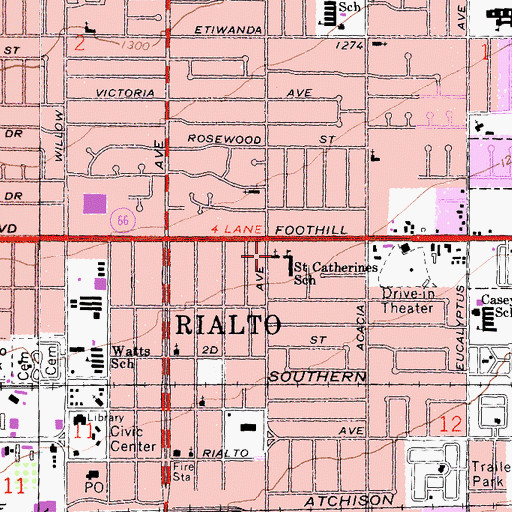 Topographic Map of Saint Catherine of Siena Church, CA