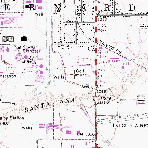 Topographic Map of San Bernardino Golf Club, CA