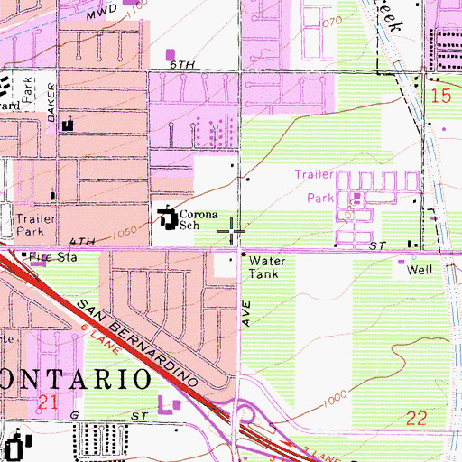 Topographic Map of The Vineyard Ontario Shopping Center, CA