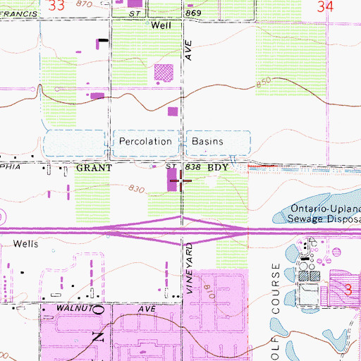 Topographic Map of The Vineyard Shopping Center, CA