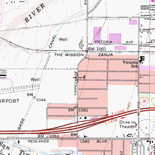 Topographic Map of Victoria Baptist Church, CA