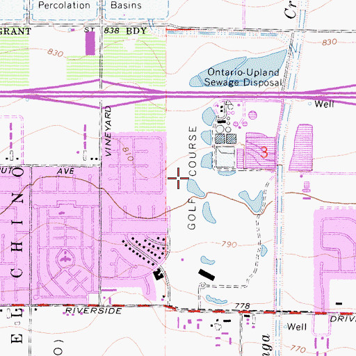 Topographic Map of Whispering Lakes Golf Course, CA