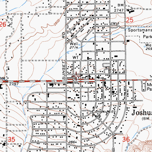 Topographic Map of Joshua Tree Branch San Bernardino County Library, CA