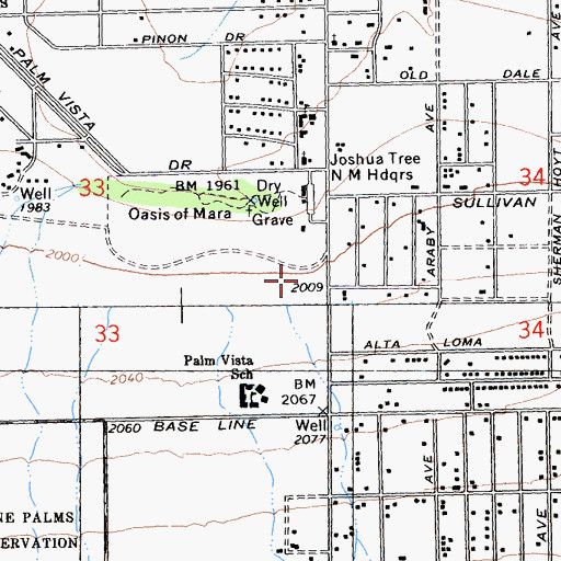 Topographic Map of Joshua Tree National Monument Library, CA