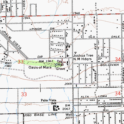 Topographic Map of Oasis Visitor Center, CA