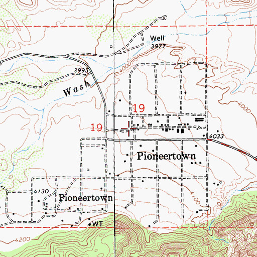 Topographic Map of Pioneertown Post Office, CA