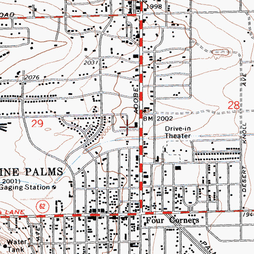 Topographic Map of Twentynine Palms Branch San Bernardino County Library, CA