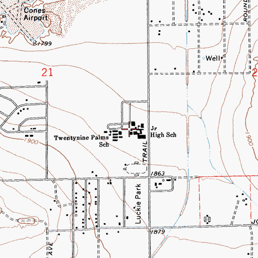 Topographic Map of Twentynine Palms Junior High School, CA