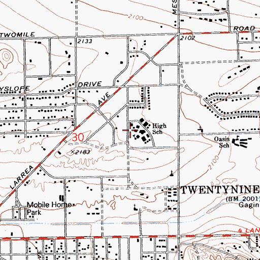 Topographic Map of Twentynine Palms High School, CA