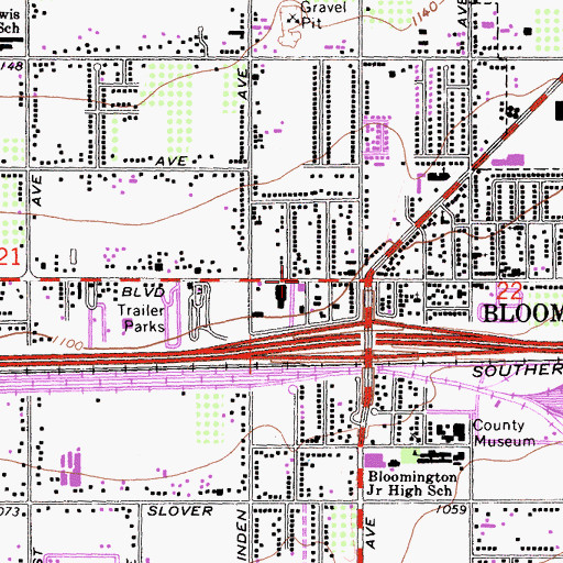 Topographic Map of Bloomington Branch San Bernardino County Library, CA