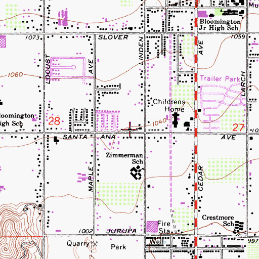 Topographic Map of Bloomington Congregational United Church of Christ, CA