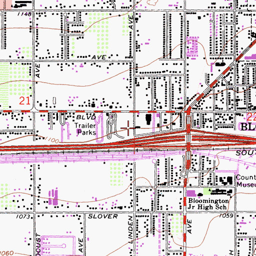 Topographic Map of Bloomington Post Office, CA