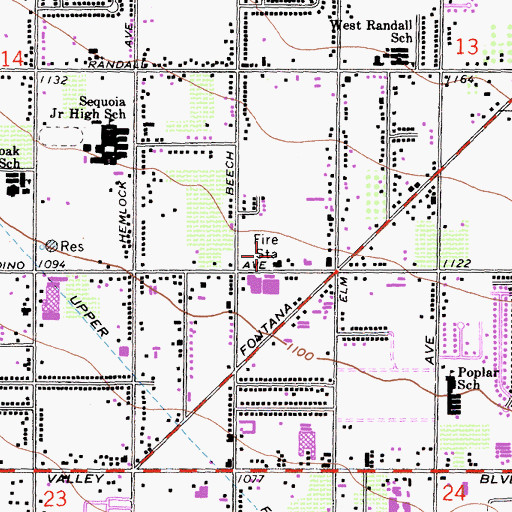 Topographic Map of San Bernardino County Fire Department Station 72 Fontana, CA