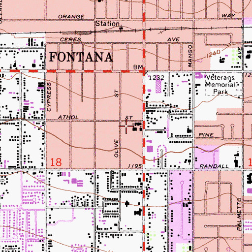 Topographic Map of First United Methodist Church, CA