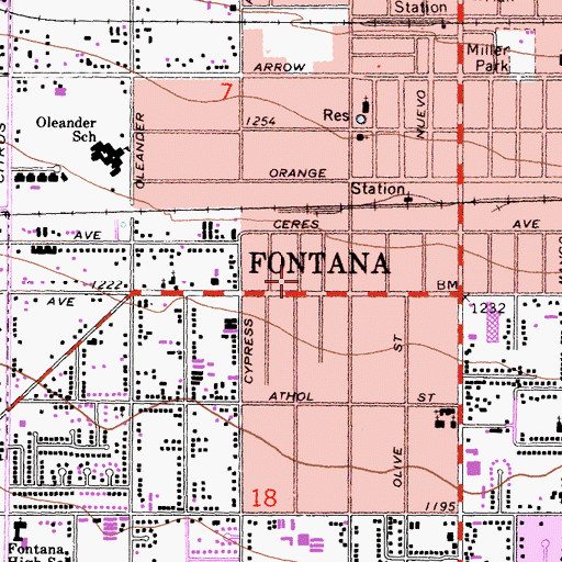 Topographic Map of Fontana Farms Historic Site, CA