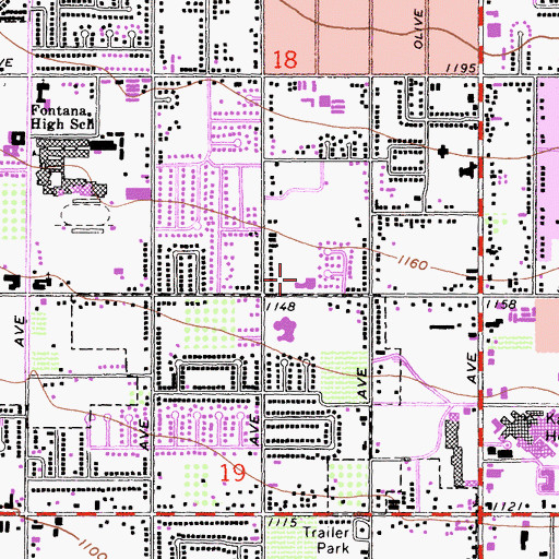 Topographic Map of Fontana First Assembly of God Church, CA