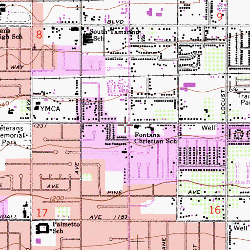 Topographic Map of Fontana Free Methodist Church, CA