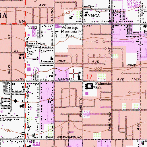 Topographic Map of Fontana Seventh Day Adventist Church, CA