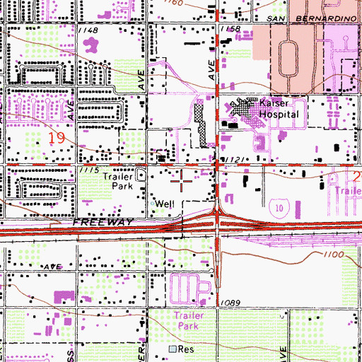 Topographic Map of Inland Empire Shopping Center, CA