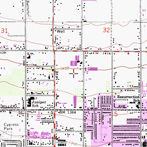 Topographic Map of Mango Elementary School, CA