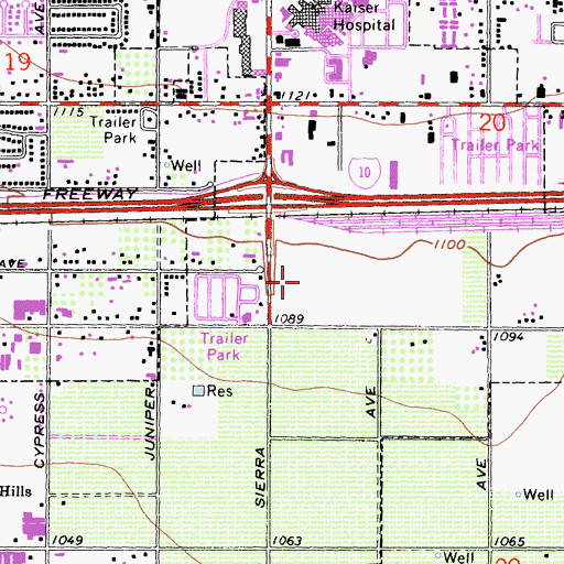 Topographic Map of Palm Court at Empire Center Shopping Center, CA