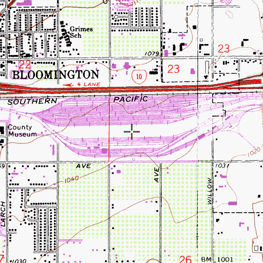 Topographic Map of Southern Pacific Classification Yards, CA