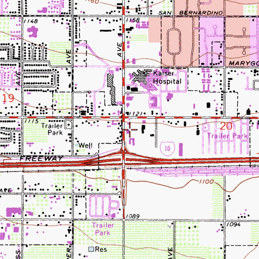 Topographic Map of Vineyard Valley Shopping Center, CA