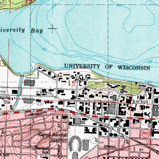 Topographic Map of Adams Hall, WI